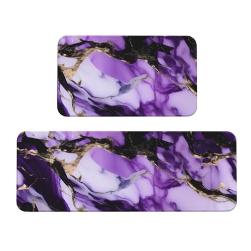 Küchenmatten mit violettem Marmor-Druck, waschbar, Küchenteppich, 2er-Set, für Heimdekoration, Küchenzubehör Küchenmatten mit violettem Marmor-Druck, waschbar, Küchenteppich, 2er-Set, für Heimdekoration, Küchenzubehör von BGSHJVF