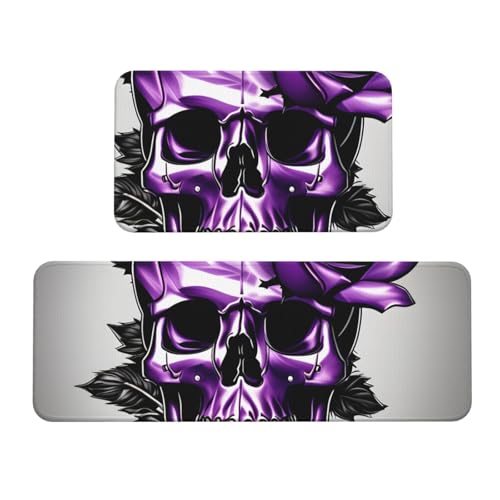 Küchenmatten mit violetten Rosen und Totenkopf-Aufdruck, waschbar, Küchenteppich, 2er-Set, für Heimdekoration, Küchenzubehör Küchenmatten mit violetten Rosen und Totenkopf-Aufdruck, waschbar, Küchenteppich, 2er-Set, für Heimdekoration, Küchenzubehör von BGSHJVF