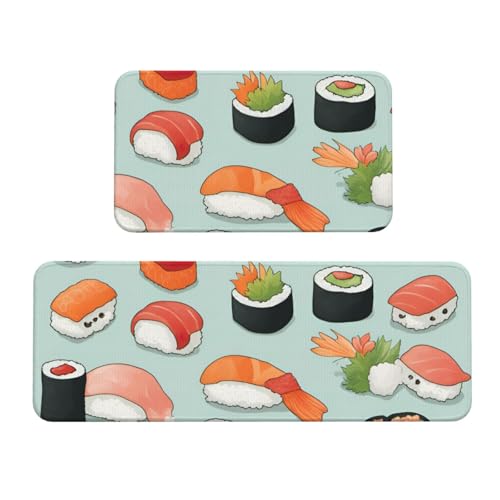 Leckere Sushi-Druck-Küchenmatten für Boden, waschbare Küchenteppiche, 2er-Set, für Heimdekoration, Küchenzubehör von BGSHJVF