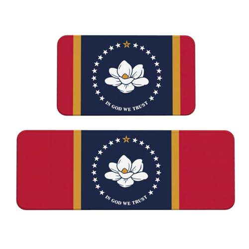 Mississippi Küchenmatten mit Staatsflaggen-Druck, waschbar, Küchenteppich, 2er-Set, für Heimdekoration, Küchenzubehör Mississippi Küchenmatten mit Staatsflaggen-Druck, waschbar, Küchenteppich, 2er-Set, für Heimdekoration, Küchenzubehör von BGSHJVF