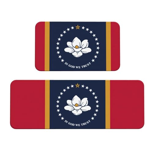 Mississippi Küchenmatten mit Staatsflaggen-Druck, waschbar, Küchenteppich, 2er-Set, für Heimdekoration, Küchenzubehör von BGSHJVF