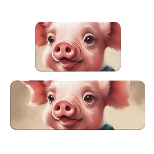 Naughty Pig Baby-Küchenmatten für Boden, waschbar, Küchenteppich, 2er-Set, für Heimdekoration, Küchenzubehör von BGSHJVF
