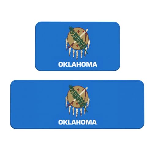 Oklahoma Küchenmatten mit Staatsflaggen-Druck, waschbare Küchenteppiche, 2er-Set, für Heimdekoration, Küchenzubehör von BGSHJVF