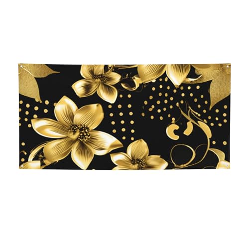 Schwarz-goldener Blumendruck für alle Jahreszeiten, für drinnen und draußen, faltbar, Party-Banner, lebendig, reißfest von BGSHJVF