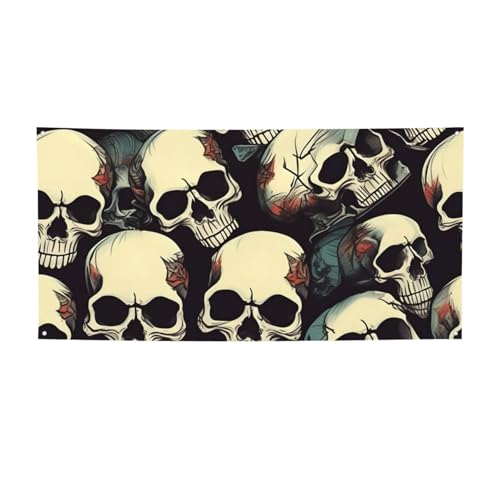 Totenkopf-Skelett-Druck, alle Jahreszeiten, für drinnen und draußen, faltbar, Party-Banner, lebendig, reißfest von BGSHJVF