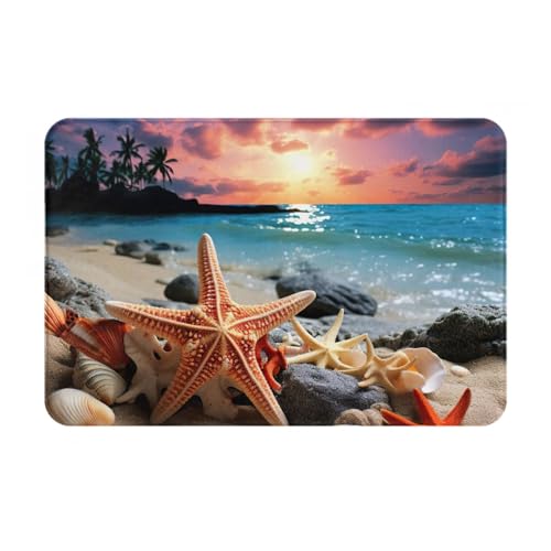 Ultradünne Fußmatte mit Seestern und Korallen am Strand, perfekt für Haustür, Hintertür, Terrasse und Eingangsbereich von BGSHJVF