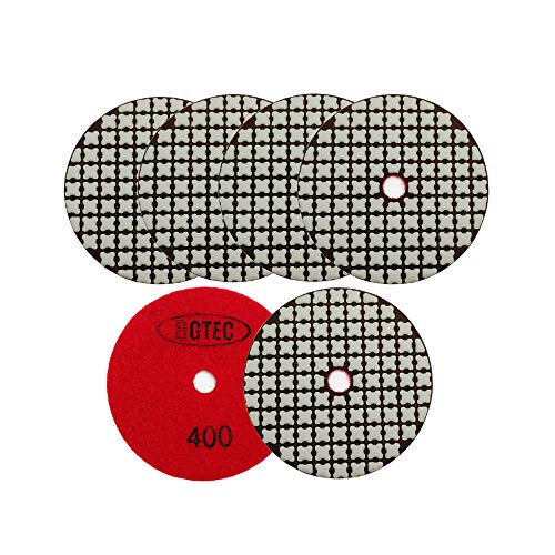 BGTEC 100 mm Trockendiamant-Polierpads Satz 6 Stück Körnung 400 Pads Kit für Granit Marmor Stein Quarz Fliesen Betonboden Kanten Polieren der Arbeitsplatte von BGTEC