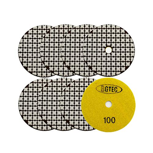BGTEC 100mm Trocken Diamantpolierkissen Einstellen, 8 Stück #100 Pads Kit für Granit Marmor Stein Quarzfliesen Betonboden Kanten Arbeitsplatte Polieren von BGTEC