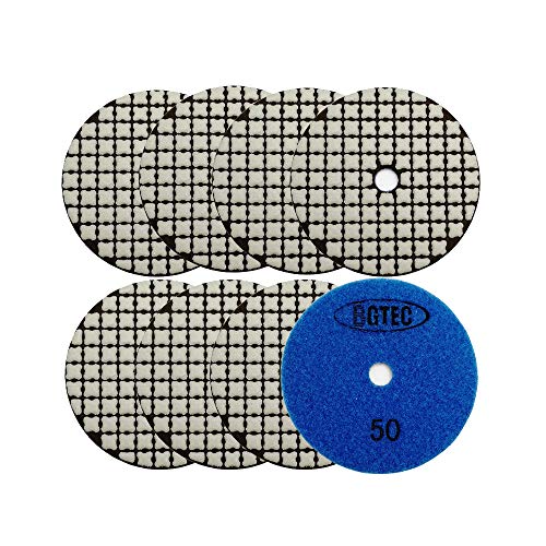 BGTEC 100mm Trocken Diamantpolierkissen Einstellen, 8 Stück #50 Pads Kit für Granit Marmor Stein Quarzfliesen Betonboden Kanten Arbeitsplatte Polieren von BGTEC