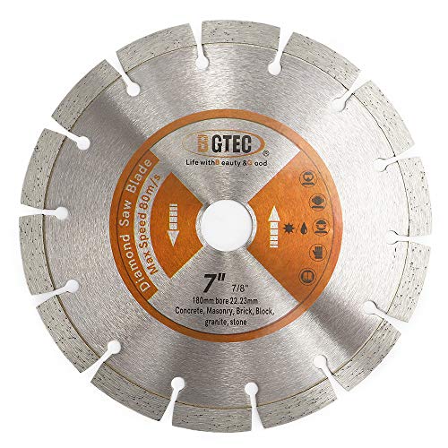 BGTEC Diamant Trennscheibe, 7 Zoll 180 mm Allgemein Zweck Trockener oder nasser Diamant Trennscheibe für Segment-Diamanttrennscheibe aus Beton, Stein, Mauerwerk von BGTEC