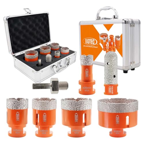 BGTEC Diamantbohrer Fliesenbohrer Set,20/35/40/50/68mm Diamantbohrkronen&20mm Diamant Fingerfräser für Porzellan, Fliesen, Granit, Marmo ein Adapter von BGTEC