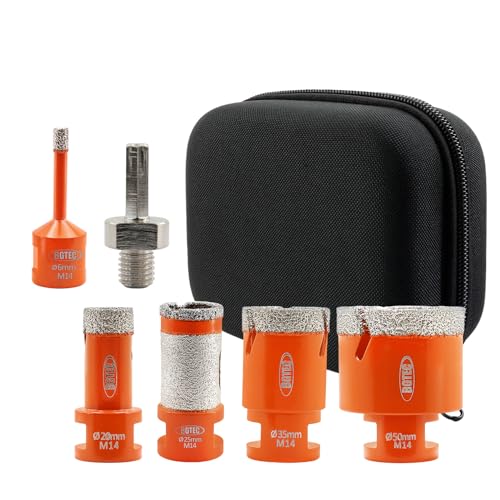 BGTEC Diamond Core Drill Bit Set - 6/20/35/50mm M14 Diamond Hole Saw Kit & 25mm Finger Bit for Tile Porcelain Stoneware Ceramic Marble Granite Drilling,Suitable For Angle Grinders von BGTEC