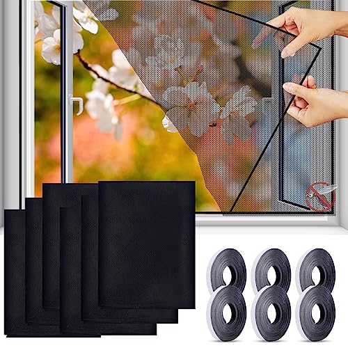 6 Stück Moskitonetze für Fenster Fliegengitter Fenster Magnet Fenster Insektenschutz Netz mit 6 Rollen Selbstklebeband 130x150 cm für Fenster Hält Käfer/Fliegen/Mücken Draußen (Schwarz) von BGTLJKD