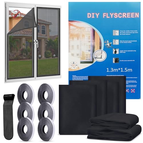 Fliegengitter Fenster,6 Stück Insektenschutz Fenster mit 6 Rollen Klebeband,Fliegengitter Selbstklebend,130x150cm Fliegengitter Fenster Ohne Bohren,Mückennetz Fenster von BGTLJKD