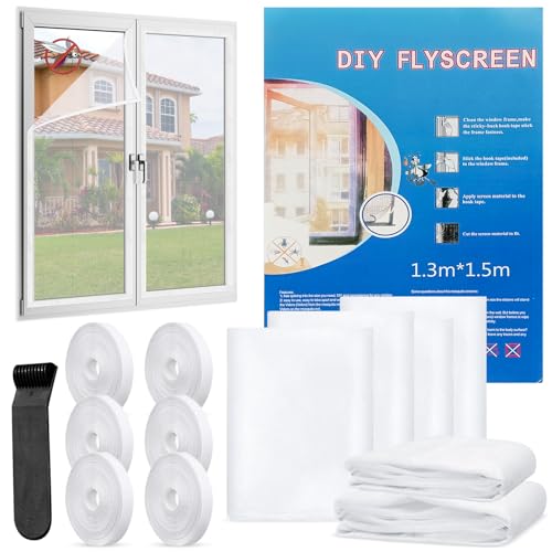 Fliegengitter Fenster,6 Stück Insektenschutz Fenster mit 6 Rollen Klebeband,Fliegengitter Selbstklebend,130x150cm Fliegengitter Fenster Ohne Bohren,Mückennetz Fenster von BGTLJKD