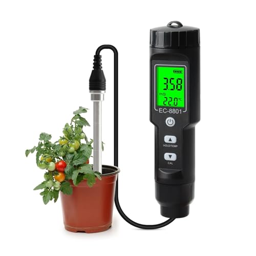 Boden-pH-Tester Digitaler Bodentester, Leitfähigkeitsmessgerät, Genauigkeitssensor mit ATC for Hydrokultur-Pflanzen, Gartenarbeit für Garten, Rasen, Landwirtschaft und Zimmer-/Freilandpflanzen(EC-8801 von BGTSF
