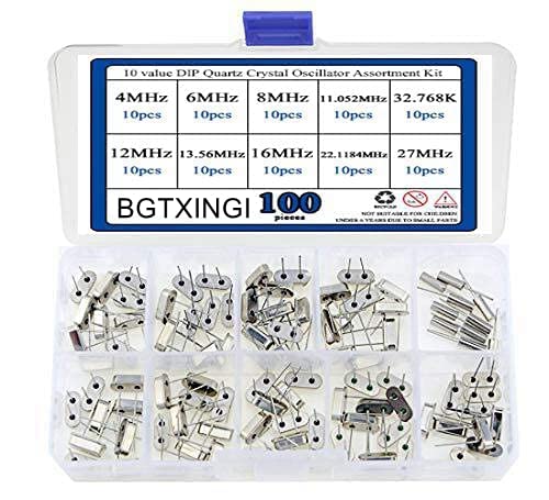 BGTXINGI 100 Stück 10 Wert DIP Quarz-Kristall-Oszillator 4M 6M 8M 11,052M 12M 13,56M 16M 22,1184M 27M 32,768K Kristall-Resonatoren-Sortiment von BGTXINGI