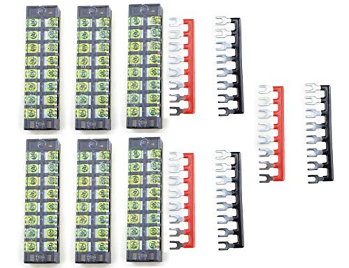 BGTXINGI 12 Stück (6 Set) 600 V 15 A 6 Positionen zweireihige Schraubklemmenleiste und 400 V 15 A 6 Positionen rot/schwarz vorisolierte Klemmleiste von BGTXINGI