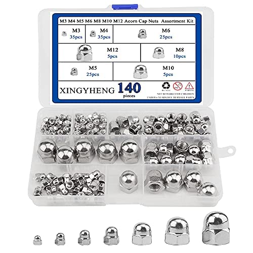 BGTXINGI 140 Stück 7 Arten 304 Edelstahl M3 M4 M5 M6 M8 M10 M12 Hutmutter Dekorative Sechskantmuttern Sortiment Kit BGTXINGI 140 Stück 7 Arten 304 Edelstahl M3 M4 M5 M6 M8 M10 M12 Hutmutter Dekorative Sechskantmuttern Sortiment Kit von BGTXINGI