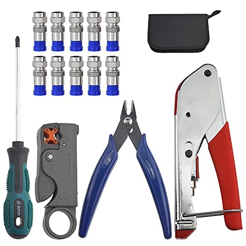 BGTXINGI 14Pcs Koaxial Kabel Kompression Crimpwerkzeug RG59 RG6 Koaxial Crimper Werkzeug Kit Kabelstripper und Kabel Crimper Koaxial Kabel Cutter mit 10Pcs Kompression Connectors BGTXINGI 14Pcs Koaxial Kabel Kompression Crimpwerkzeug RG59 RG6 Koaxial Crimper Werkzeug Kit Kabelstripper und Kabel Crimper Koaxial Kabel Cutter mit 10Pcs Kompression Connectors von BGTXINGI