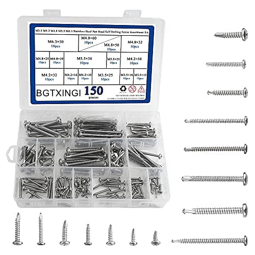 BGTXINGI 150 Stück 5 Arten M3.5 M4.2 M4.8 M5.5 M6.3 Edelstahl Flachkopfschrauben Selbstbohrende Schrauben Blech Metall Holz Schrauben Sortiment Kit gesammelt in einem praktischen Koffer BGTXINGI 150 Stück 5 Arten M3.5 M4.2 M4.8 M5.5 M6.3 Edelstahl Flachkopfschrauben Selbstbohrende Schrauben Blech Metall Holz Schrauben Sortiment Kit gesammelt in einem praktischen Koffer von BGTXINGI