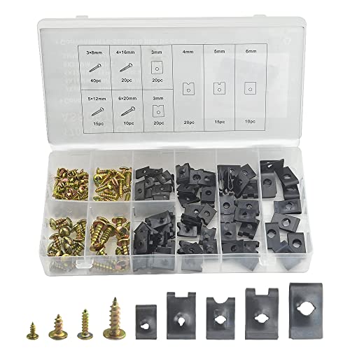 BGTXINGI 170pcs U-Clip Schraube Kit schwarz Auto U Mutter Clip mit verzinktem Pan Kreuz Schraube für Armaturenbrett Türverkleidung Innen BGTXINGI 170pcs U-Clip Schraube Kit schwarz Auto U Mutter Clip mit verzinktem Pan Kreuz Schraube für Armaturenbrett Türverkleidung Innen von BGTXINGI