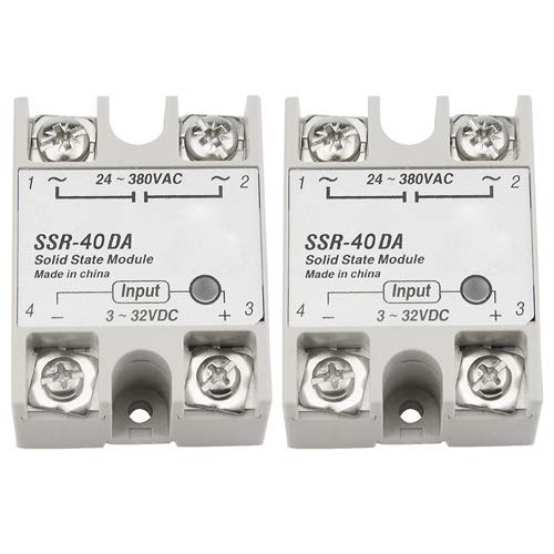 BGTXINGI 2 Stück SSR-25DA 10DA 40DA Einphasiges DC Solid State Relaismodul Last 24-380V AC gesteuerter Modul-Eingang 3-32V DC für industrielle Automatisierungsprozesse (SSR-40DA) von BGTXINGI