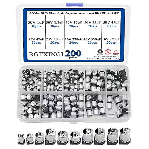 BGTXINGI 200 Stück SMD-Elektrolytkondensatoren, 1 UF bis 470 UF (Aluminium-Elektrolytkondensator mit Kunststoffbox). von BGTXINGI