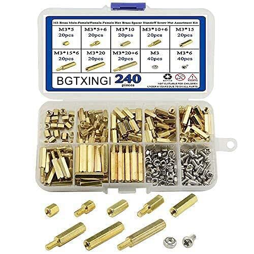 BGTXINGI 240 Stück M3 Messingschrauben-Sortiments-Set mit Schraubmuttern und Edelstahlschrauben-Muttern Set (Messing M3) von BGTXINGI