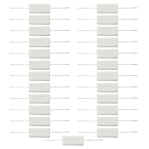 BGTXINGI 25 Stück 5 W 1 Ohm 5 Ohm 10 Ohm 15 Ohm 20 Ohm Zement Widerstände 5% Axial Blei Power Widerstand Keramik Zement Widerstand Draht Wound Fixed Metall Full Range Widerstände Kit Weiß von BGTXINGI