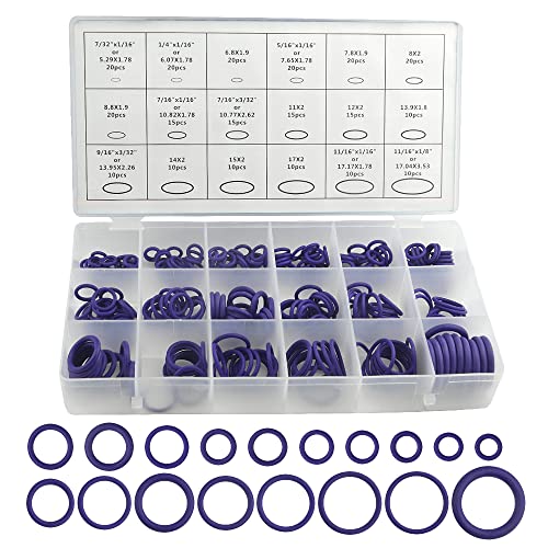 BGTXINGI 270 Stück 18 Größen Gummi-O-Ring-Dichtungsscheiben Reparaturbox Unterlegscheiben-Sortiment-Set für Klempnerarbeiten, Autoreparatur, Luft- oder Gasabdichtungsanschlüsse (lila) von BGTXINGI