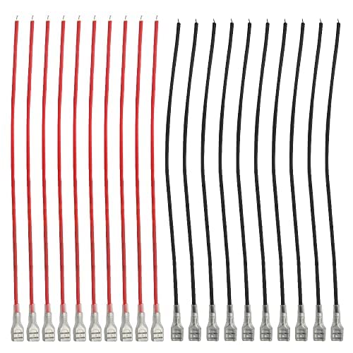 BGTXINGI 30 Stück 6,3 mm Schnellspleißbuchse Flachsteckverbinder Drahtklemme mit Isolierhülse AWG 22–14 und 20 cm Draht (rot + schwarz) von BGTXINGI