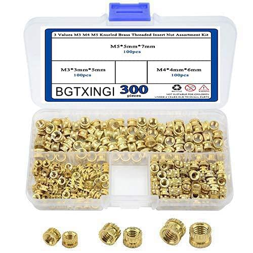 BGTXINGI 300 Stück 3 Werte M3 M4 M5 gerändelte Messing Gewindeeinsätze Mutter Hydraulisch geschweißte Fugen Spritzguss-Sortiment BGTXINGI 300 Stück 3 Werte M3 M4 M5 gerändelte Messing Gewindeeinsätze Mutter Hydraulisch geschweißte Fugen Spritzguss-Sortiment von BGTXINGI