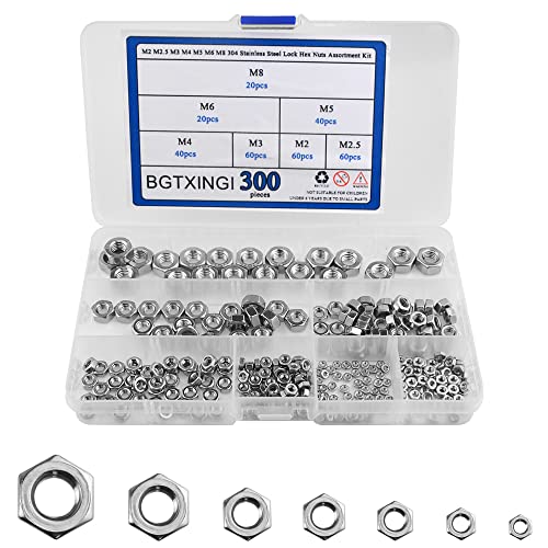 BGTXINGI 300 Stück M2 M2.5 M3 M4 M5 M6 M8 304 Edelstahl Schloss Sechskantmuttern Sortiment Kit mit Box BGTXINGI 300 Stück M2 M2.5 M3 M4 M5 M6 M8 304 Edelstahl Schloss Sechskantmuttern Sortiment Kit mit Box von BGTXINGI