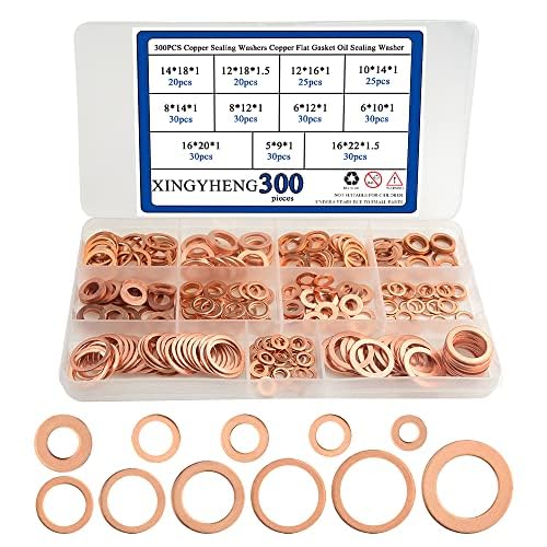 BGTXINGI 300Pcs 11 Arten Kupfer Dichtungsscheiben Kupfer Flachdichtung Öl Dichtungsscheibe Box M5 M6 M8 M10 M12 M14 M16 von BGTXINGI