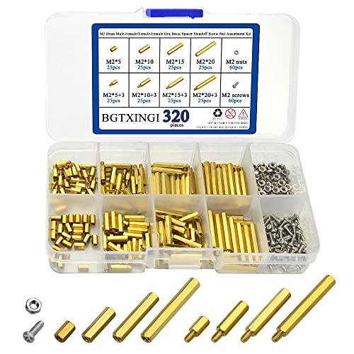 BGTXINGI 320Pcs M2 Messing-Abstandshalter, Messing-Muttern-Sortiment, mit Edelstahlschrauben-Muttern, Set (Messing M2) von XINGYHENG