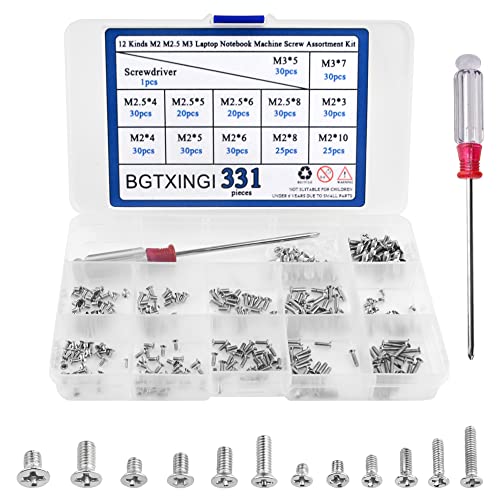 BGTXINGI 330 Stück 12 Arten M2 M2.5 M3 Laptop Notebook Schrauben Set Edelstahl Flachkreuz Linsenkopf Schrauben Sortiment Kit mit einem Schraubendreher Computer Zubehör Schrauben Kit von BGTXINGI