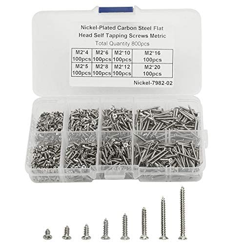 BGTXINGI 800 Stück 8 Arten M2 vernickelte Flachkopfschrauben selbstschneidende Schrauben Edelstahl Kreuzschlitz Linsenkopfschrauben Sortiment Kit gesammelt in einem praktischen Koffer von BGTXINGI
