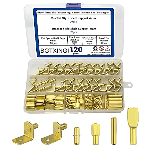 BGTXINGI120Pcs Regalstifte Kit Vernickelt 4-Stile Regal Support Pins Regal Halterung Stütz Pegs Flache Löffel Pegs Zylinder Stift Halter L-förmige Halterung Dowel Pins für Küchenschrank Möbel BGTXINGI120Pcs Regalstifte Kit Vernickelt 4-Stile Regal Support Pins Regal Halterung Stütz Pegs Flache Löffel Pegs Zylinder Stift Halter L-förmige Halterung Dowel Pins für Küchenschrank Möbel von BGTXINGI