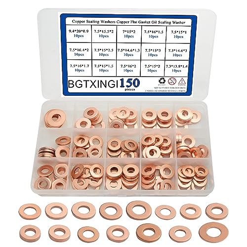 BGTXINGI150Pcs 15 Arten Kupfer Dichtung Unterlegscheiben Kupfer Flache Dichtung Öl Dichtung Unterlegscheibe Box BGTXINGI150Pcs 15 Arten Kupfer Dichtung Unterlegscheiben Kupfer Flache Dichtung Öl Dichtung Unterlegscheibe Box von BGTXINGI