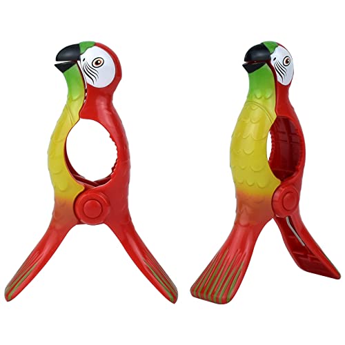 Strandtuch-Clips für Stuhl, Jumbo-Größe, Kunststoff-Wäscheklammern für Pool, Liege, sichere Clips für Strandkörbe (Papagei-C, 2 Stück) von BGYOLP