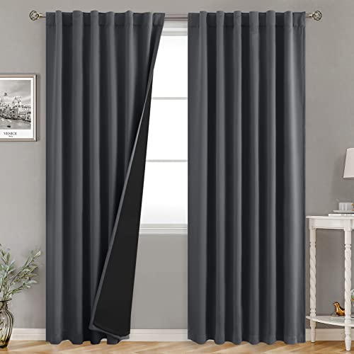 BGment Dunkelgraue 100% Verdunkelungsvorhänge für Schlafzimmer, 200 cm, verdunkelnde Wohnzimmerpaneele mit Thermofutter, Stangentasche und Rückenlasche, doppellagig, Raumverdunkelungsvorhänge, 2 von BGment