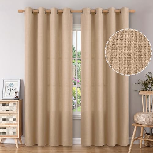 BGment Hellbraune Vorhänge für Wohnzimmer, lichtfilternde Leinenoptik mit Jute-Textur, rustikale Bauernhaus-Fensterpaneele (2er-Set, 132,1 cm breit) von BGment