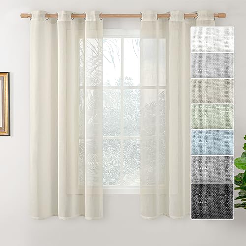 BGment Leinenoptik Beige Durchsichtige Vorhänge 160 cm Länge 2 Paneele Set Ösen Sichtschutz Lichtfilterung Fenstervorhang Paneele für Wohnzimmer Schlafzimmer, 2 Paneele, 107 x 160 cm, Beige von BGment