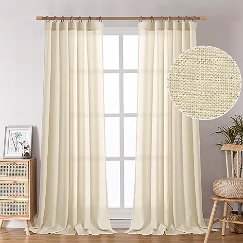 BGment Natürliche Leinenvorhänge aus Kunstleinen für Schlafzimmer, Stangentasche und Rückseite, halbtransparente Vorhänge, lichtfilterend, Privatsphäre, 132x213 cm, Hellbeige von BGment