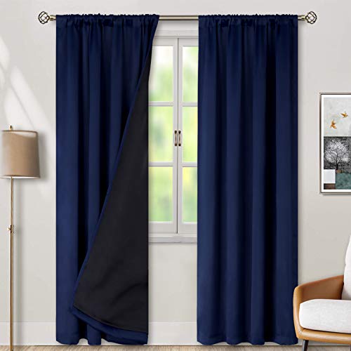BGment Thermoisolierte Vorhänge für Schlafzimmer, 100 % Verdunklungsvorhänge für Schlafzimmer, mit schwarzem Innenfutter, doppellagig, Vollraumverdunkelung, Marineblau, 2 Paneele) von BGment