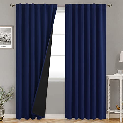 BGment Verdunkelungsvorhänge, 100 % Dunkelblau, 228 cm lang, mit reduzierendem Lärm, Stangentasche und Rückenlasche, doppellagig, für Schlafzimmer, 2 Paneele, je 132 x 228 cm von BGment