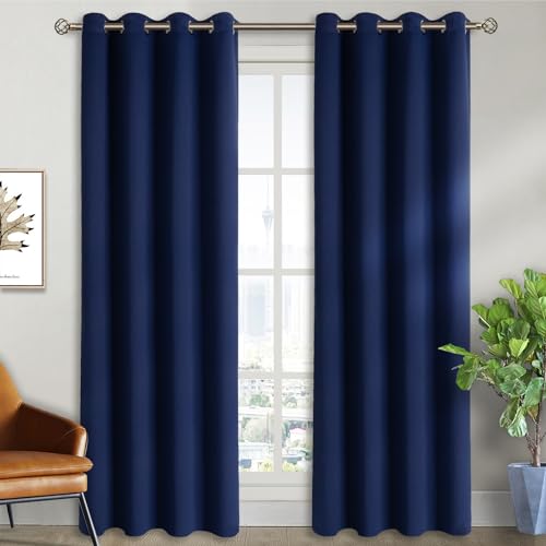 BGment Verdunkelungsvorhänge für Wohnzimmer – Thermoisolierende Vorhänge für Schlafzimmer, Set mit 2 Paneelen (132 x 213 cm, marineblau) von BGment