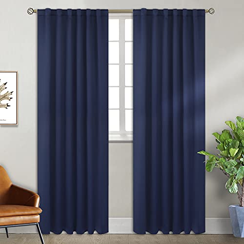 BGment Verdunkelungsvorhänge mit Stangentasche und Rückenlasche für Schlafzimmer, wärmeisoliert, Raumverdunkelungsvorhänge für Wohnzimmer, 2 Fenstervorhänge (132,1 x 241,3 cm, Marineblau) von BGment