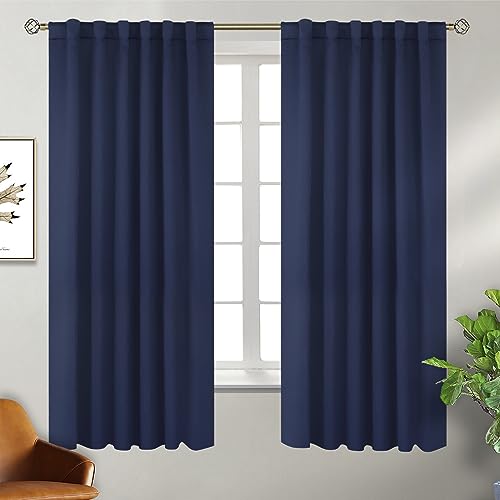 BGment Verdunkelungsvorhänge mit Stangentasche und Rückenlasche für Schlafzimmer, wärmeisoliert, Raumverdunkelungsvorhänge für Wohnzimmer, 2 Fenstervorhänge (132 x 160 cm, Marineblau) von BGment